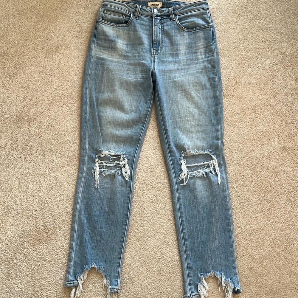L’AGENCE Light Blue Distressed High Line Jean Size 29